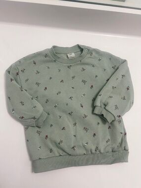H&M toddler girls green floral sweatshirt 1.5-2 years